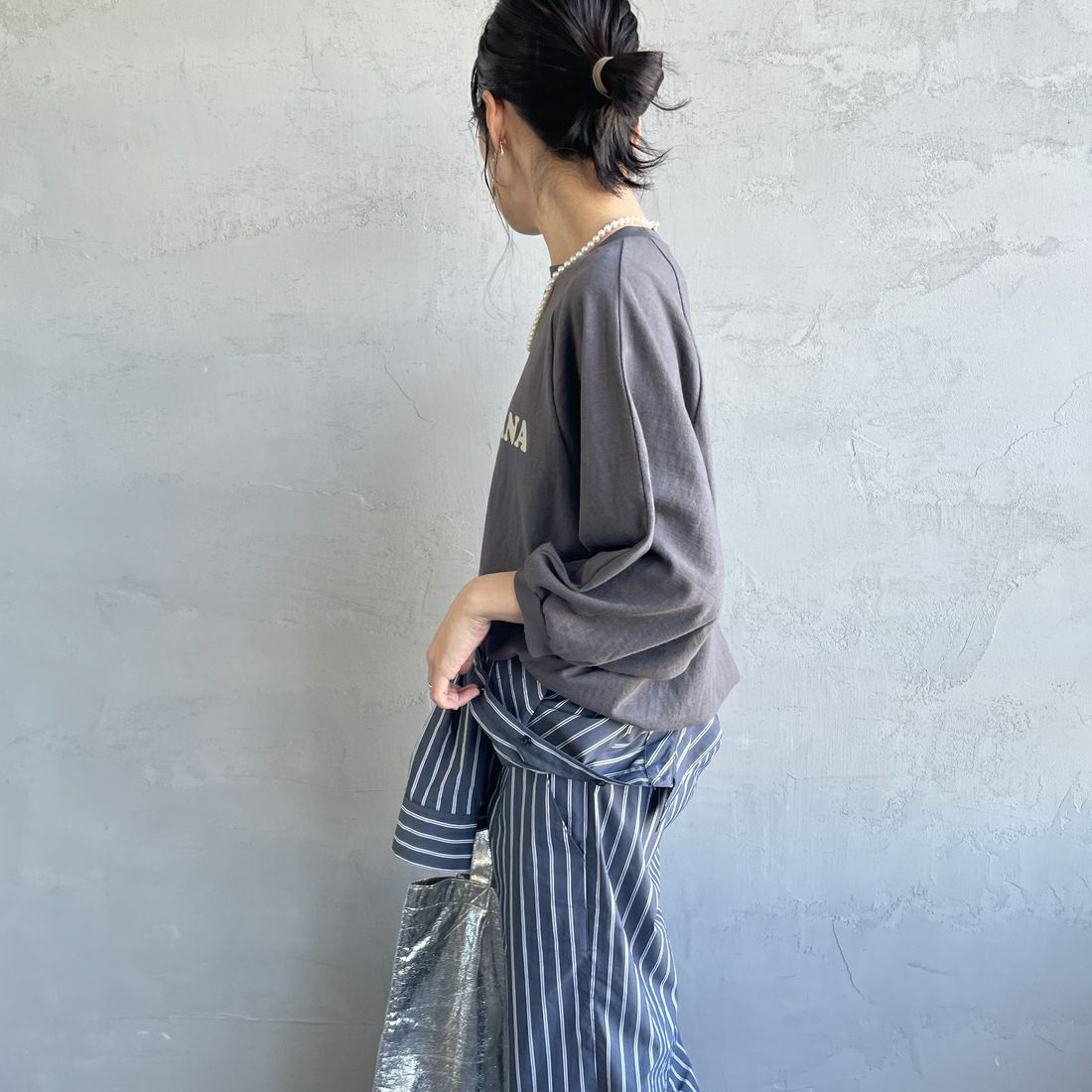 Americana × JEANS FACTORY [アメリカーナ × ジーンズファクトリー] 別注 7分袖 ラグランスリーブプリントTシャツ [ASO-777-2-JF] ﾁｬｺｰﾙ &&モデル身長：160cm 着用サイズ：ONE SIZE&&