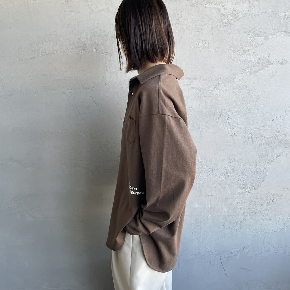 Americana × JEANS FACTORY [アメリカーナ × ジーンズファクトリー] 別注 コットンジャージー ポロ襟カットソーシャツ [ASO-778-2-JF] ﾌﾞﾗｳﾝ &&モデル身長：158cm 着用サイズ：ONE SIZE&&