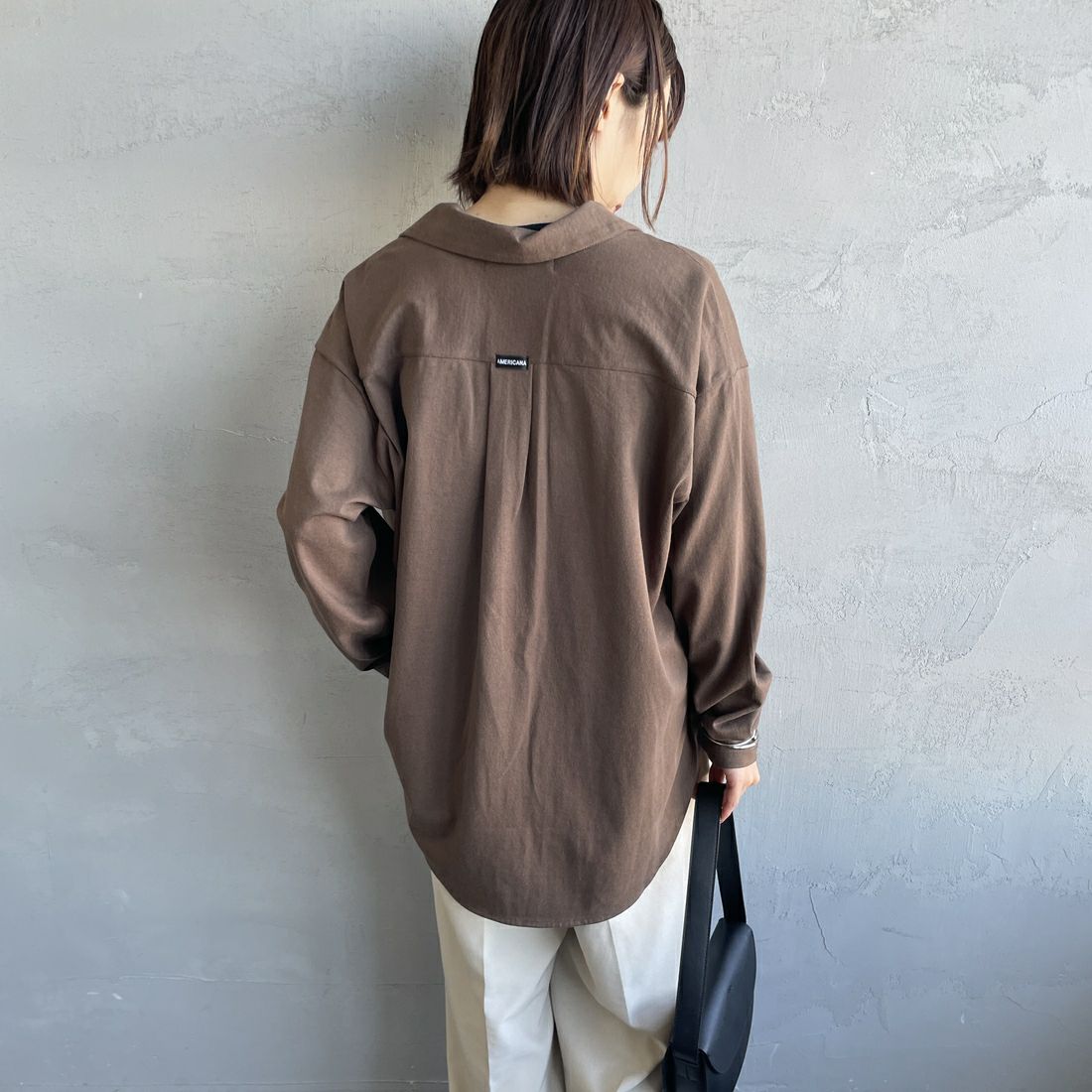 Americana × JEANS FACTORY [アメリカーナ × ジーンズファクトリー] 別注 コットンジャージー ポロ襟カットソーシャツ [ASO-778-2-JF] ﾌﾞﾗｳﾝ &&モデル身長：158cm 着用サイズ：ONE SIZE&&