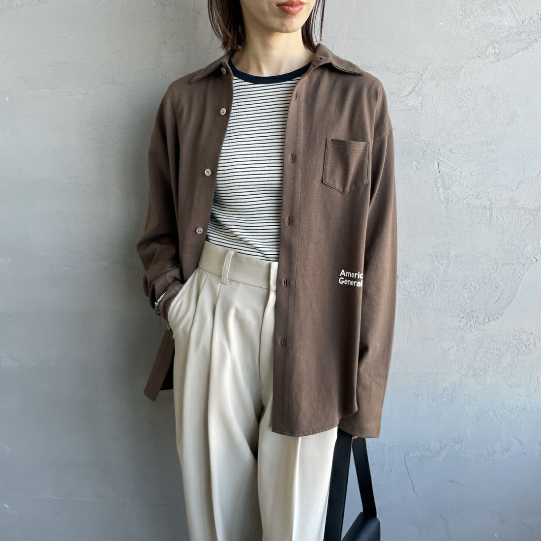 Americana × JEANS FACTORY [アメリカーナ × ジーンズファクトリー] 別注 コットンジャージー ポロ襟カットソーシャツ [ASO-778-2-JF] ﾌﾞﾗｳﾝ &&モデル身長：158cm 着用サイズ：ONE SIZE&&