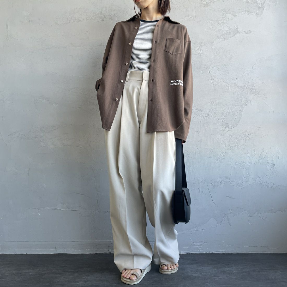 Americana × JEANS FACTORY [アメリカーナ × ジーンズファクトリー] 別注 コットンジャージー ポロ襟カットソーシャツ [ASO-778-2-JF] ﾌﾞﾗｳﾝ &&モデル身長：158cm 着用サイズ：ONE SIZE&&