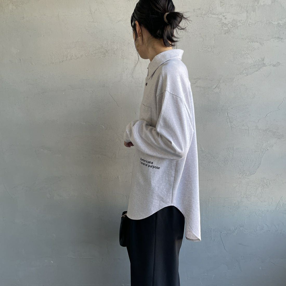 Americana × JEANS FACTORY [アメリカーナ × ジーンズファクトリー] 別注 コットンジャージー ポロ襟カットソーシャツ [ASO-778-2-JF] ｱｯｼｭｸﾞﾚｰ &&モデル身長：160cm 着用サイズ：ONE SIZE&&
