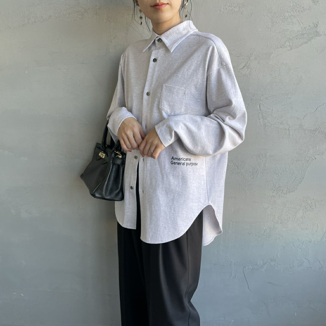 Americana × JEANS FACTORY [アメリカーナ × ジーンズファクトリー] 別注 コットンジャージー ポロ襟カットソーシャツ [ASO-778-2-JF] ｱｯｼｭｸﾞﾚｰ &&モデル身長：160cm 着用サイズ：ONE SIZE&&