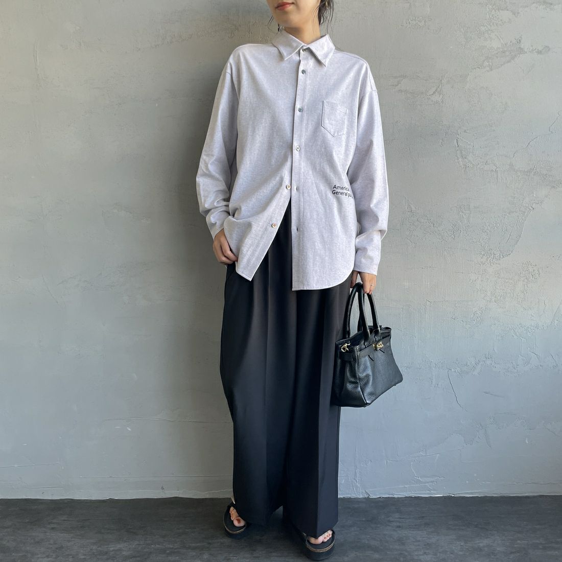 Americana × JEANS FACTORY [アメリカーナ × ジーンズファクトリー] 別注 コットンジャージー ポロ襟カットソーシャツ [ASO-778-2-JF] ｱｯｼｭｸﾞﾚｰ &&モデル身長：160cm 着用サイズ：ONE SIZE&&