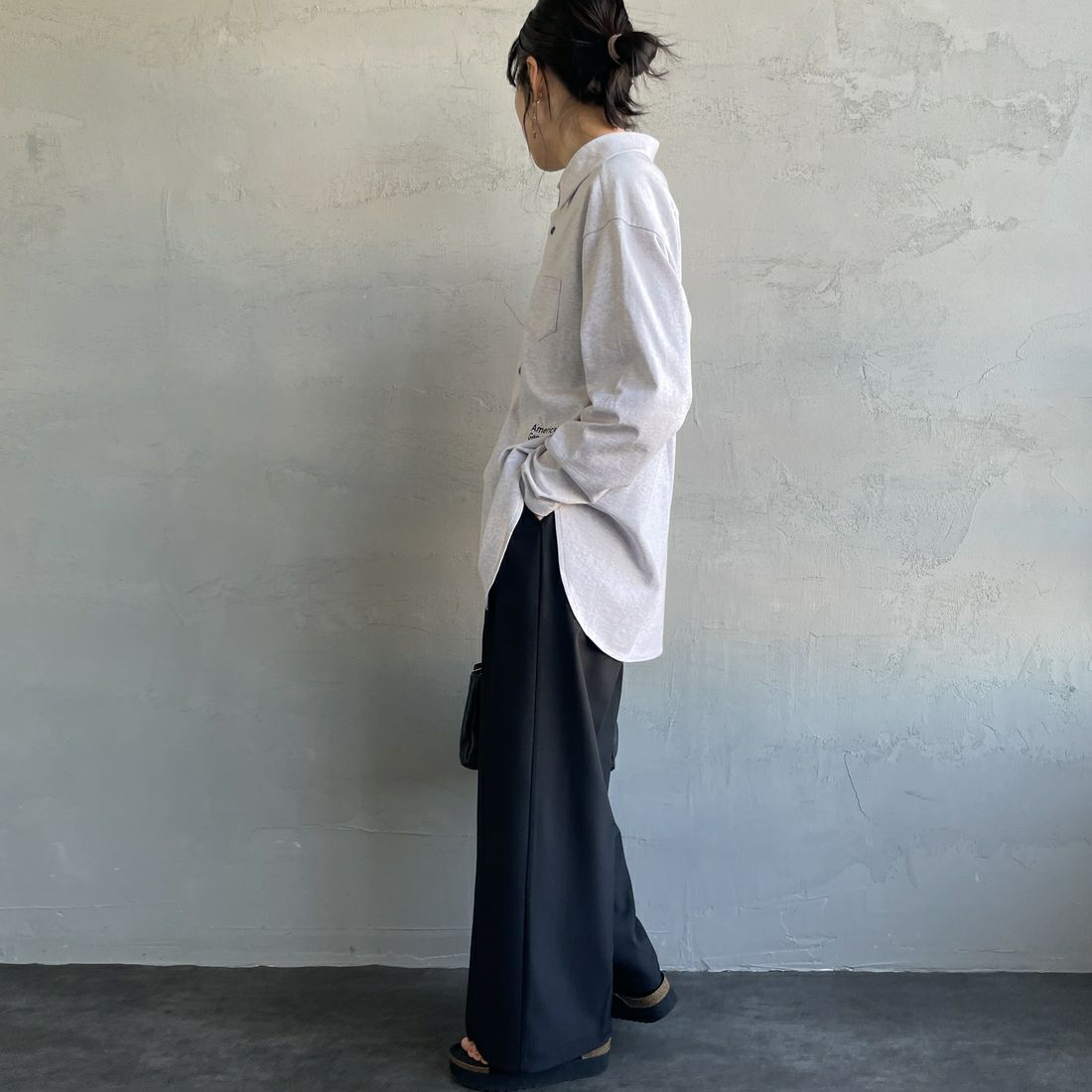 Americana × JEANS FACTORY [アメリカーナ × ジーンズファクトリー] 別注 コットンジャージー ポロ襟カットソーシャツ [ASO-778-2-JF] ｱｯｼｭｸﾞﾚｰ &&モデル身長：160cm 着用サイズ：ONE SIZE&&