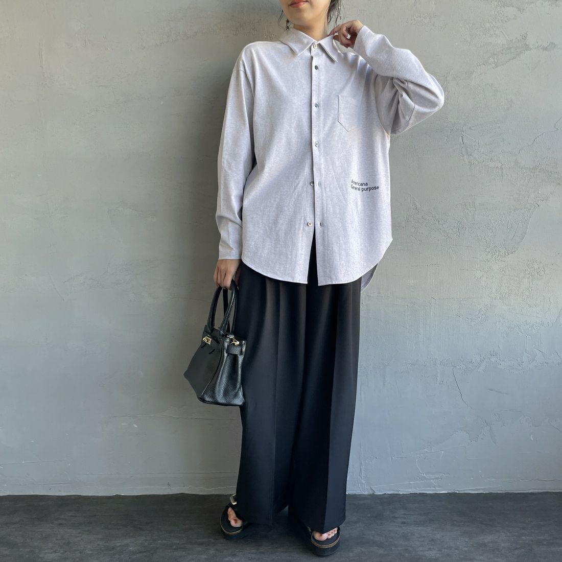 Americana × JEANS FACTORY [アメリカーナ × ジーンズファクトリー] 別注 コットンジャージー ポロ襟カットソーシャツ [ASO-778-2-JF] ｱｯｼｭｸﾞﾚｰ &&モデル身長：160cm 着用サイズ：ONE SIZE&&