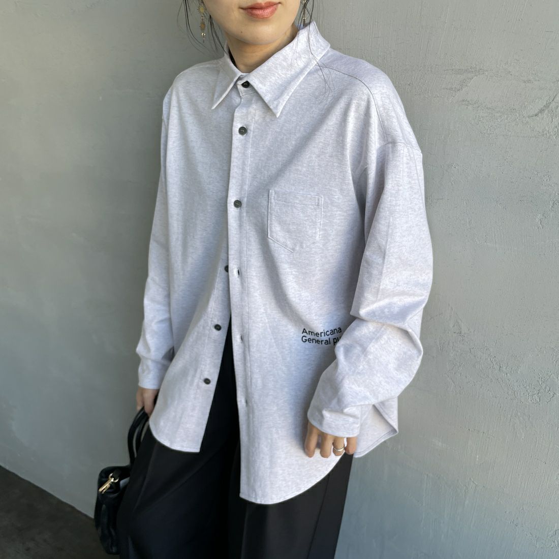 Americana × JEANS FACTORY [アメリカーナ × ジーンズファクトリー] 別注 コットンジャージー ポロ襟カットソーシャツ [ASO-778-2-JF] ｱｯｼｭｸﾞﾚｰ &&モデル身長：160cm 着用サイズ：ONE SIZE&&