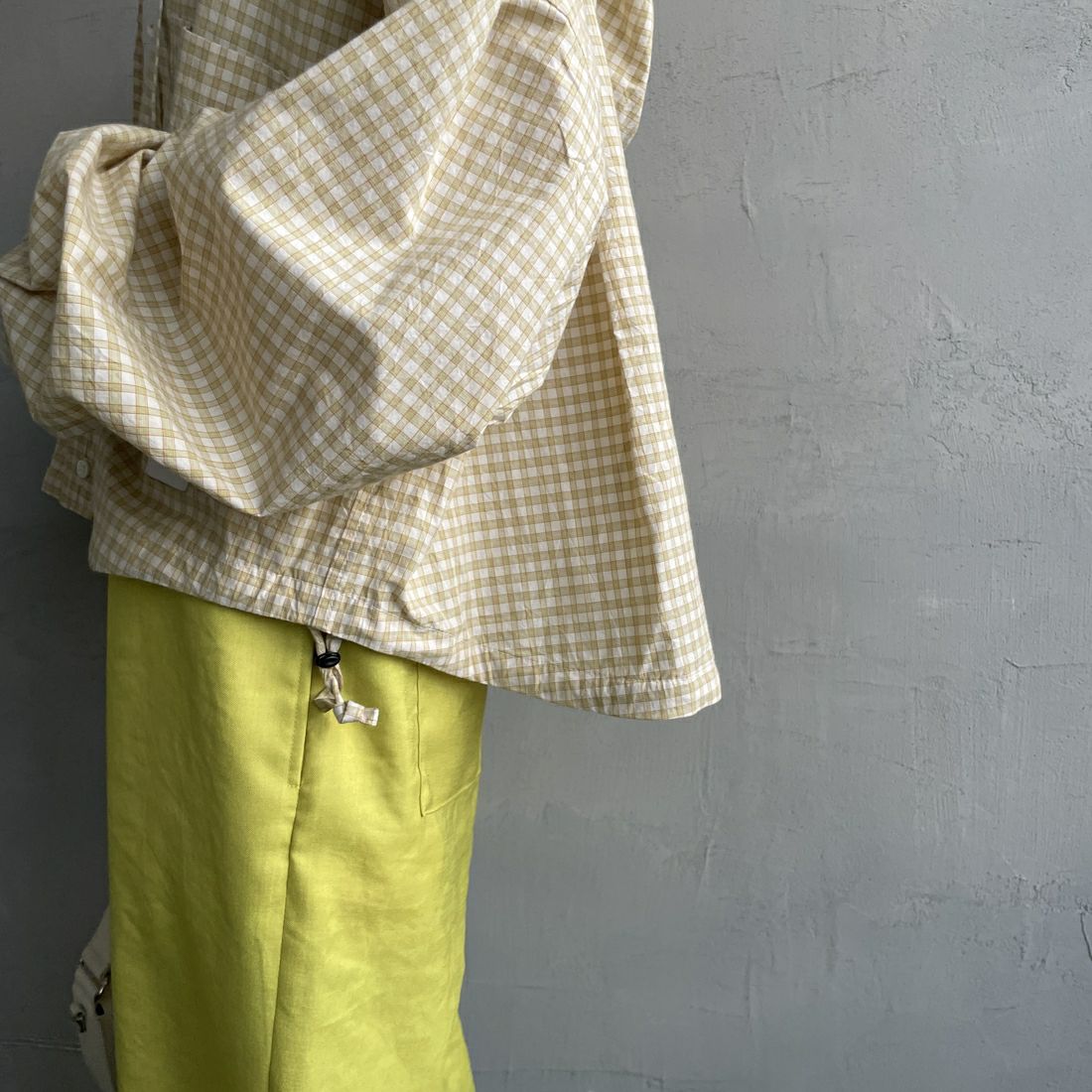 Americana × JEANS FACTORY [アメリカーナ × ジーンズファクトリー] 別注 フード付き チェックシャツアウター [ASO-L-779-2-JF] ｸﾞﾘｰﾝ &&モデル身長：150cm 着用サイズ：ONE SIZE&&