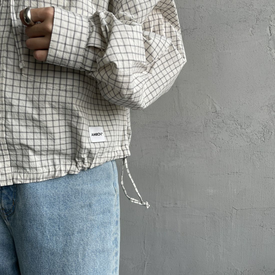 Americana × JEANS FACTORY [アメリカーナ × ジーンズファクトリー] 別注 フード付き チェックシャツアウター [ASO-L-779-2-JF] ｷﾅﾘ &&モデル身長：158cm 着用サイズ：ONE SIZE&&