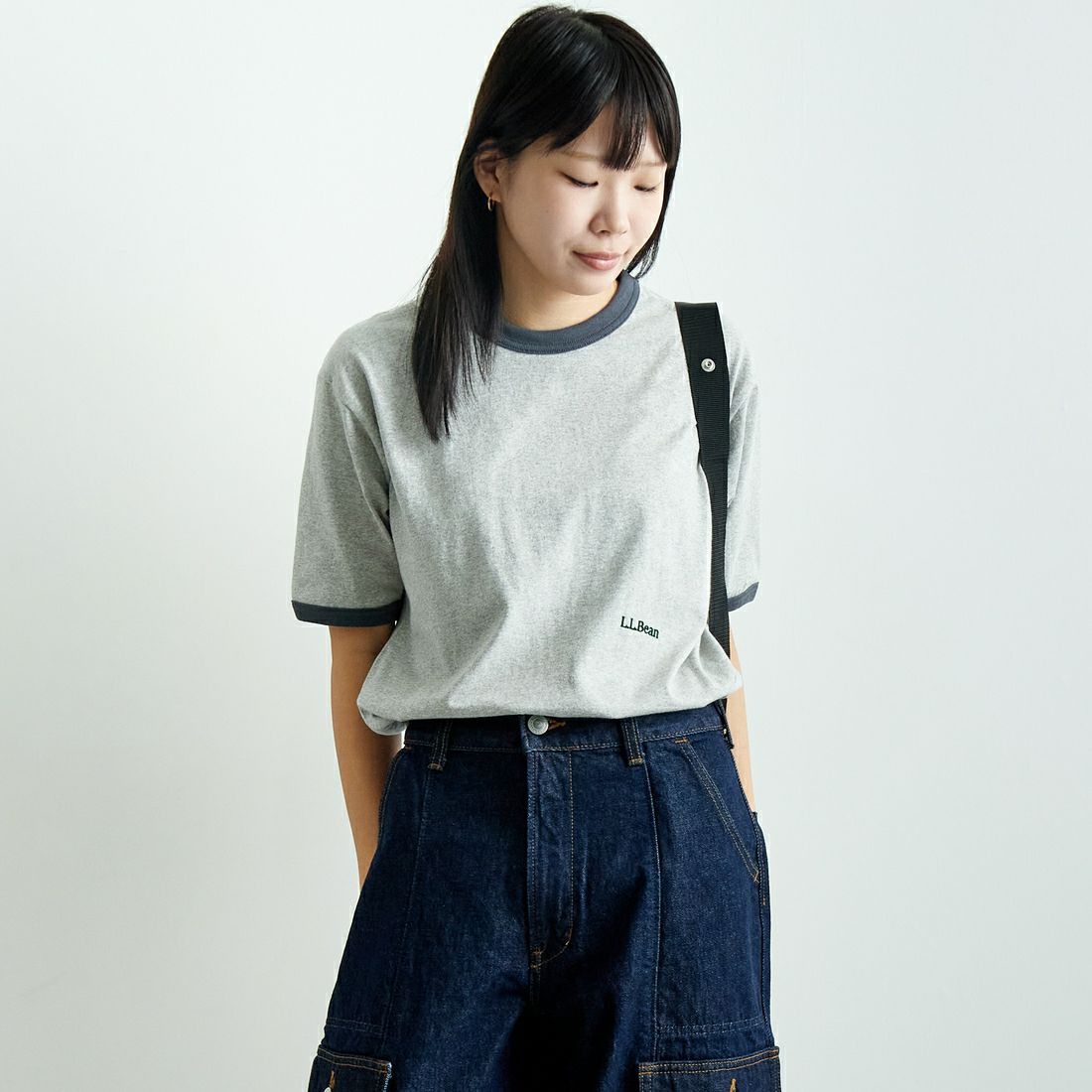 L.L.BEAN [エルエルビーン] MORRILL ショートスリーブリンガーTシャツ [5275-0142] 19 BIRCH  &&モデル身長：167cm 着用サイズ：M&&