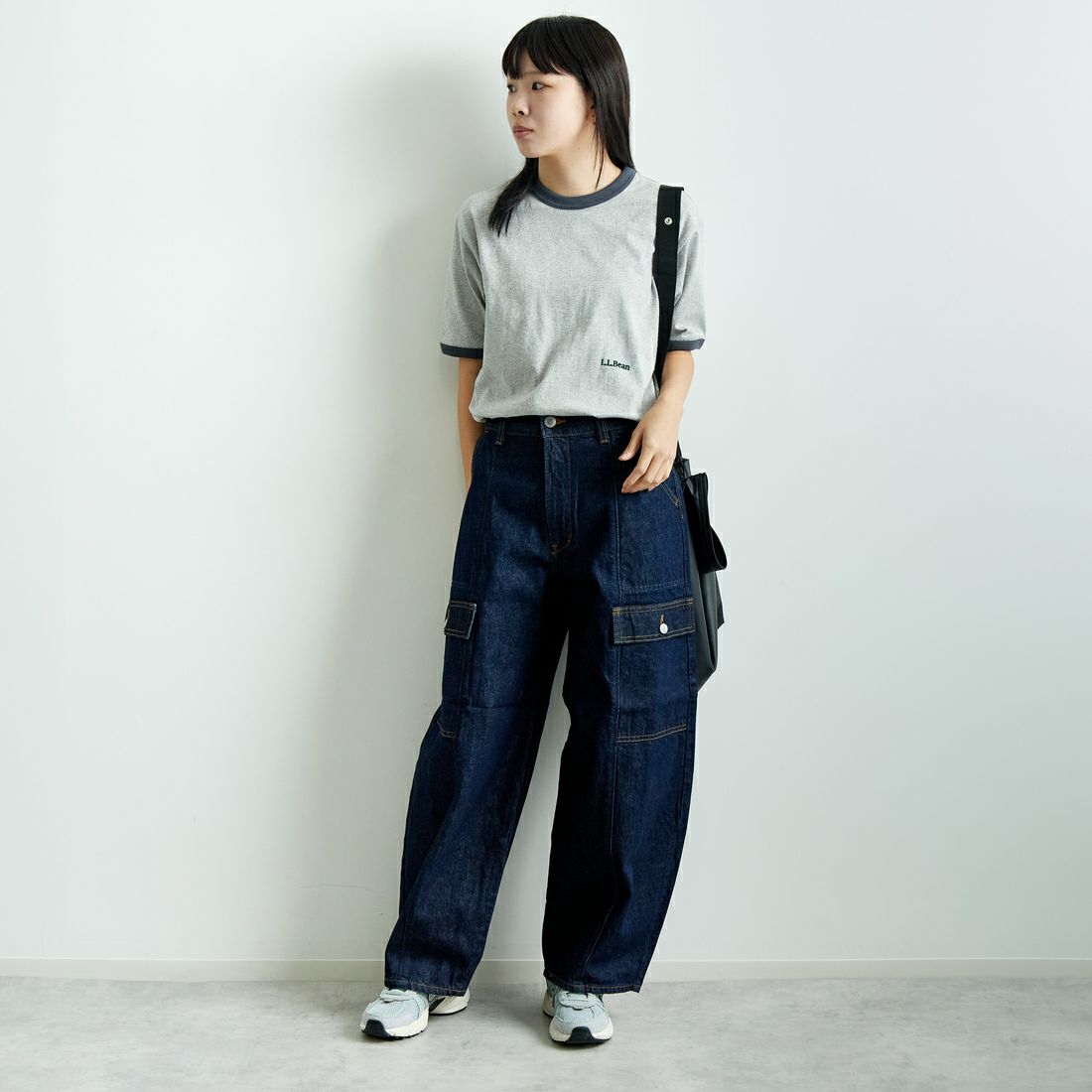 L.L.BEAN [エルエルビーン] MORRILL ショートスリーブリンガーTシャツ [5275-0142] 19 BIRCH  &&モデル身長：167cm 着用サイズ：M&&