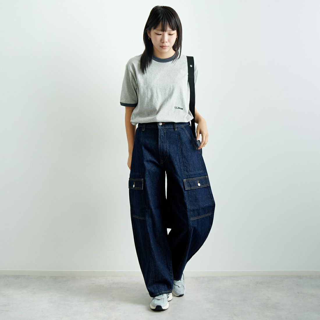 L.L.BEAN [エルエルビーン] MORRILL ショートスリーブリンガーTシャツ [5275-0142] 19 BIRCH  &&モデル身長：167cm 着用サイズ：M&&