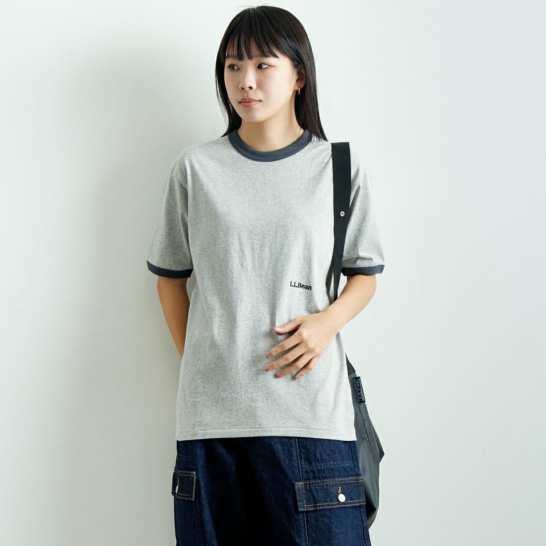 L.L.BEAN [エルエルビーン] MORRILL ショートスリーブリンガーTシャツ [5275-0142] 19 BIRCH  &&モデル身長：167cm 着用サイズ：M&&