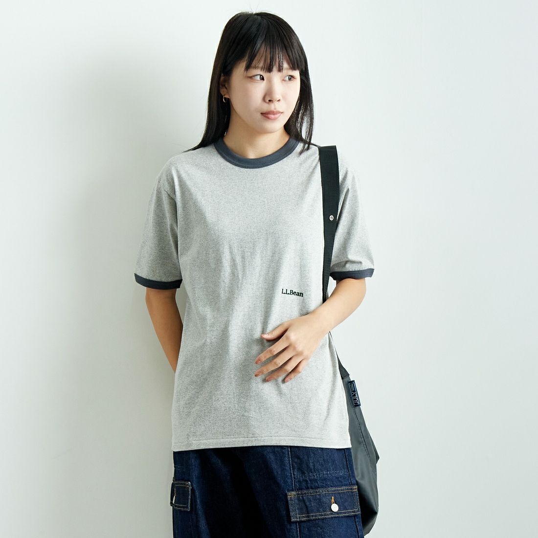L.L.BEAN [エルエルビーン] MORRILL ショートスリーブリンガーTシャツ [5275-0142] 19 BIRCH  &&モデル身長：167cm 着用サイズ：M&&