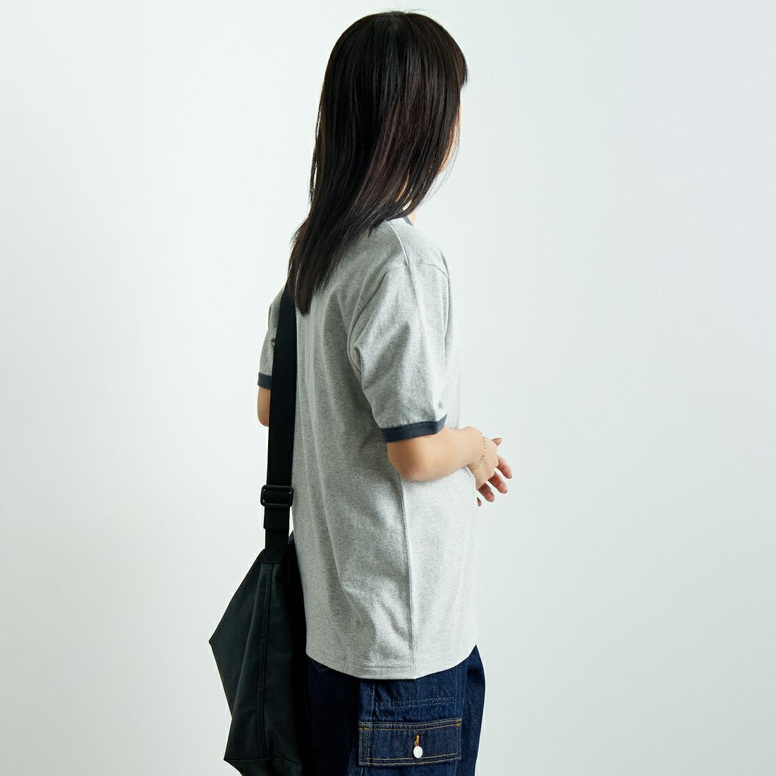 L.L.BEAN [エルエルビーン] MORRILL ショートスリーブリンガーTシャツ [5275-0142] 19 BIRCH  &&モデル身長：167cm 着用サイズ：M&&