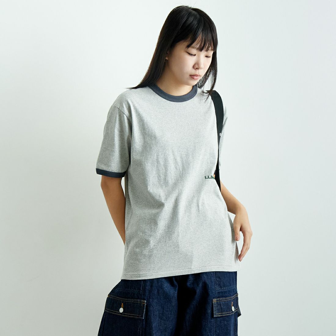 L.L.BEAN [エルエルビーン] MORRILL ショートスリーブリンガーTシャツ [5275-0142] 19 BIRCH  &&モデル身長：167cm 着用サイズ：M&&