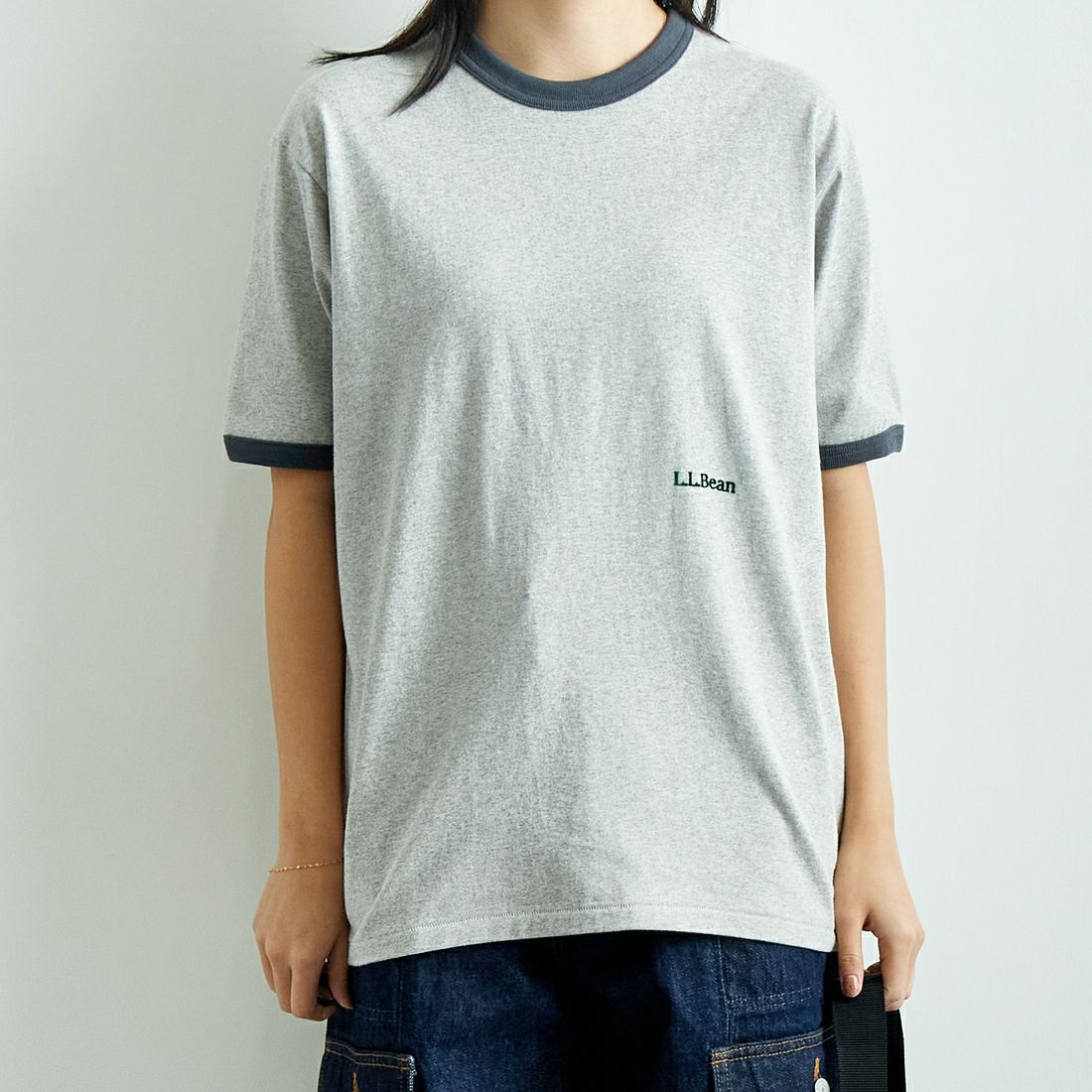 L.L.BEAN [エルエルビーン] MORRILL ショートスリーブリンガーTシャツ [5275-0142] 19 BIRCH  &&モデル身長：167cm 着用サイズ：M&&