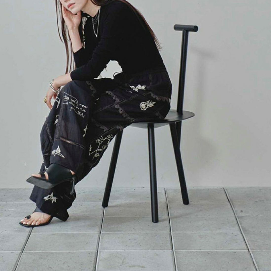 TODAYFUL [トゥデイフル] エンブロイダリーパッチワークパンツ [12510701] BLK