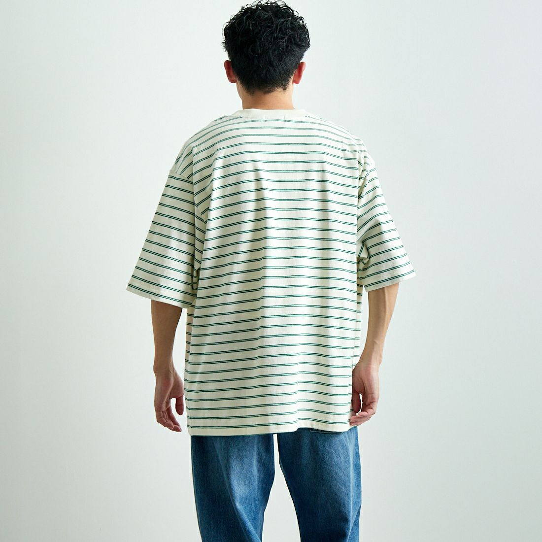 L.L.BEAN [エルエルビーン] Union ショートスリーブボーダーTシャツ [5275-0039] 92 O.WH/GR &&モデル身長：168cm 着用サイズ：L&&