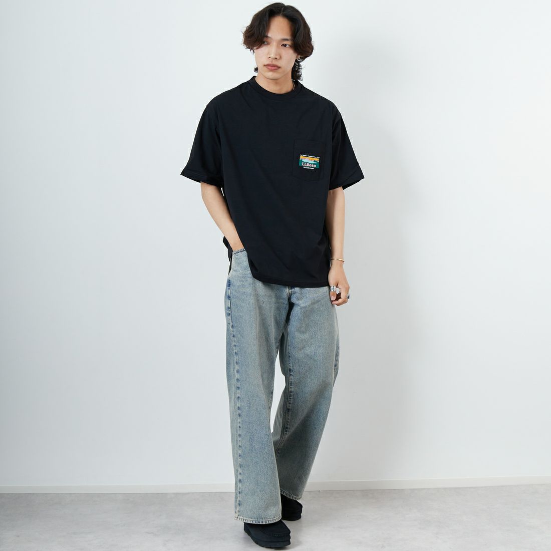 L.L.BEAN [エルエルビーン] Bean's カタディンロゴポケットTシャツ [5275-0046] 48 CHARCOA &&モデル身長：179cm 着用サイズ：L&&