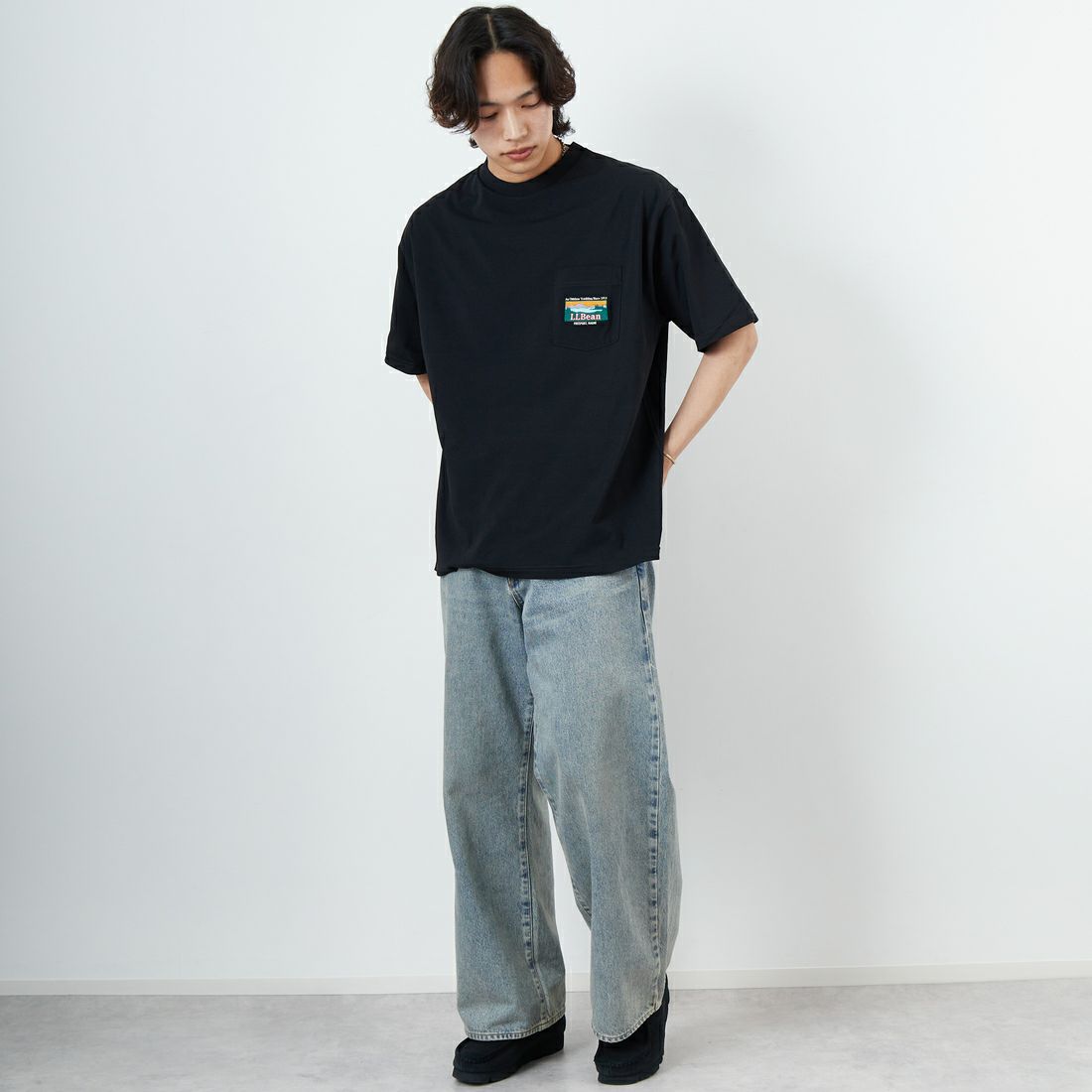 L.L.BEAN [エルエルビーン] Bean's カタディンロゴポケットTシャツ [5275-0046] 48 CHARCOA &&モデル身長：179cm 着用サイズ：L&&