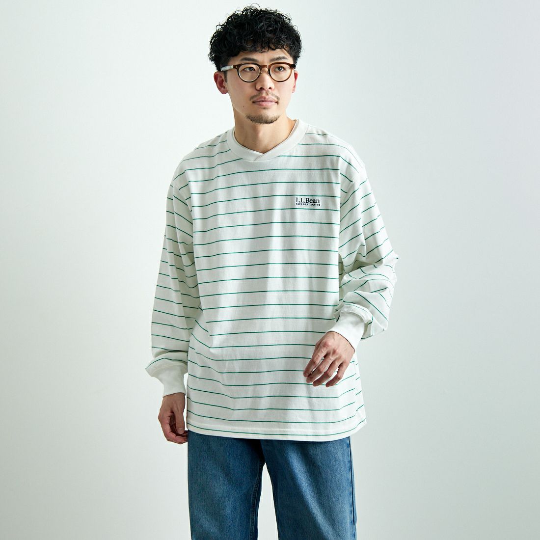 L.L.BEAN [エルエルビーン] Union ロングスリーブTシャツ [5175-9084] 90 W/L.GRN &&モデル身長：168cm 着用サイズ：M&&