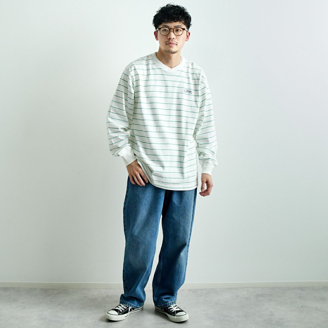 L.L.BEAN [エルエルビーン] Union ロングスリーブTシャツ [5175-9084] 90 W/L.GRN &&モデル身長：168cm 着用サイズ：M&&