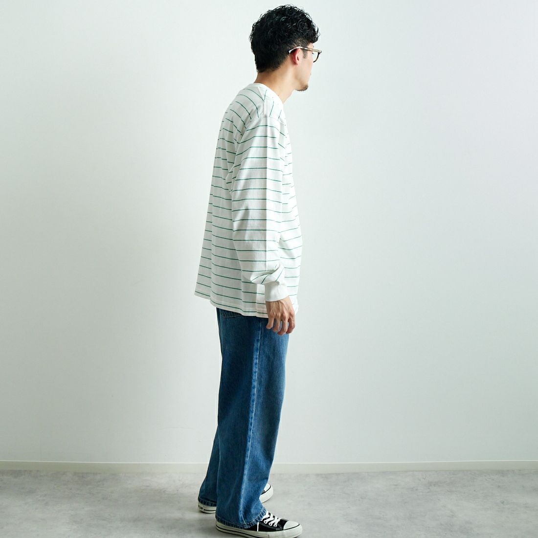 L.L.BEAN [エルエルビーン] Union ロングスリーブTシャツ [5175-9084] 90 W/L.GRN &&モデル身長：168cm 着用サイズ：M&&