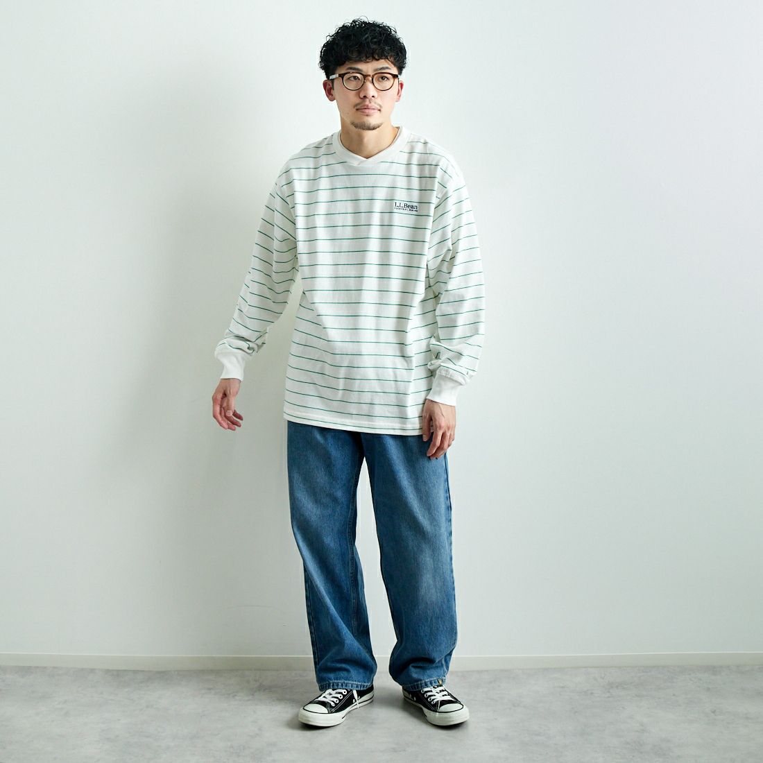 L.L.BEAN [エルエルビーン] Union ロングスリーブTシャツ [5175-9084] 90 W/L.GRN &&モデル身長：168cm 着用サイズ：M&&