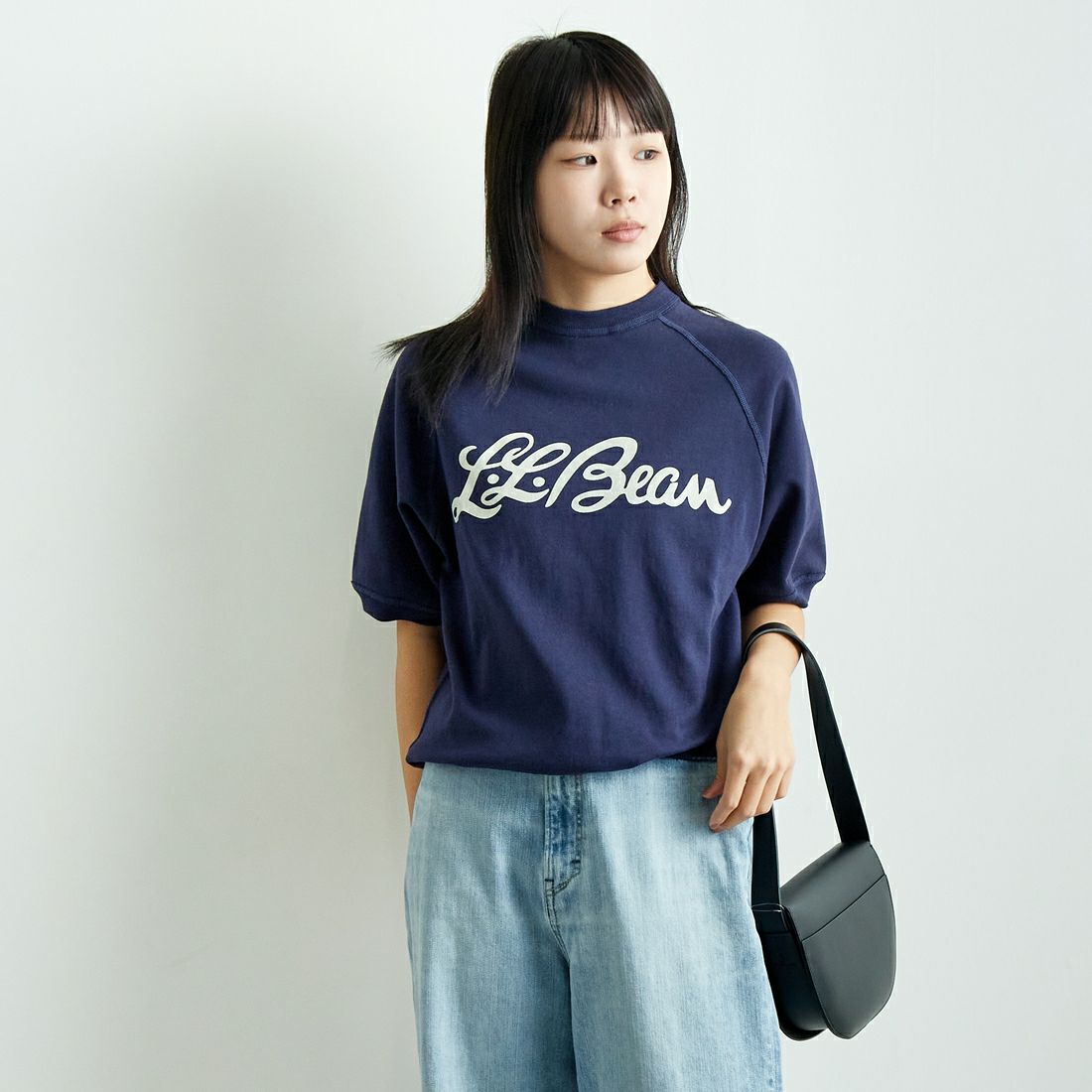 L.L.BEAN [エルエルビーン] PORTAGE ショートスリーブスウェット [5275-0137] 67 NAVY &&モデル身長：167cm 着用サイズ：M&&