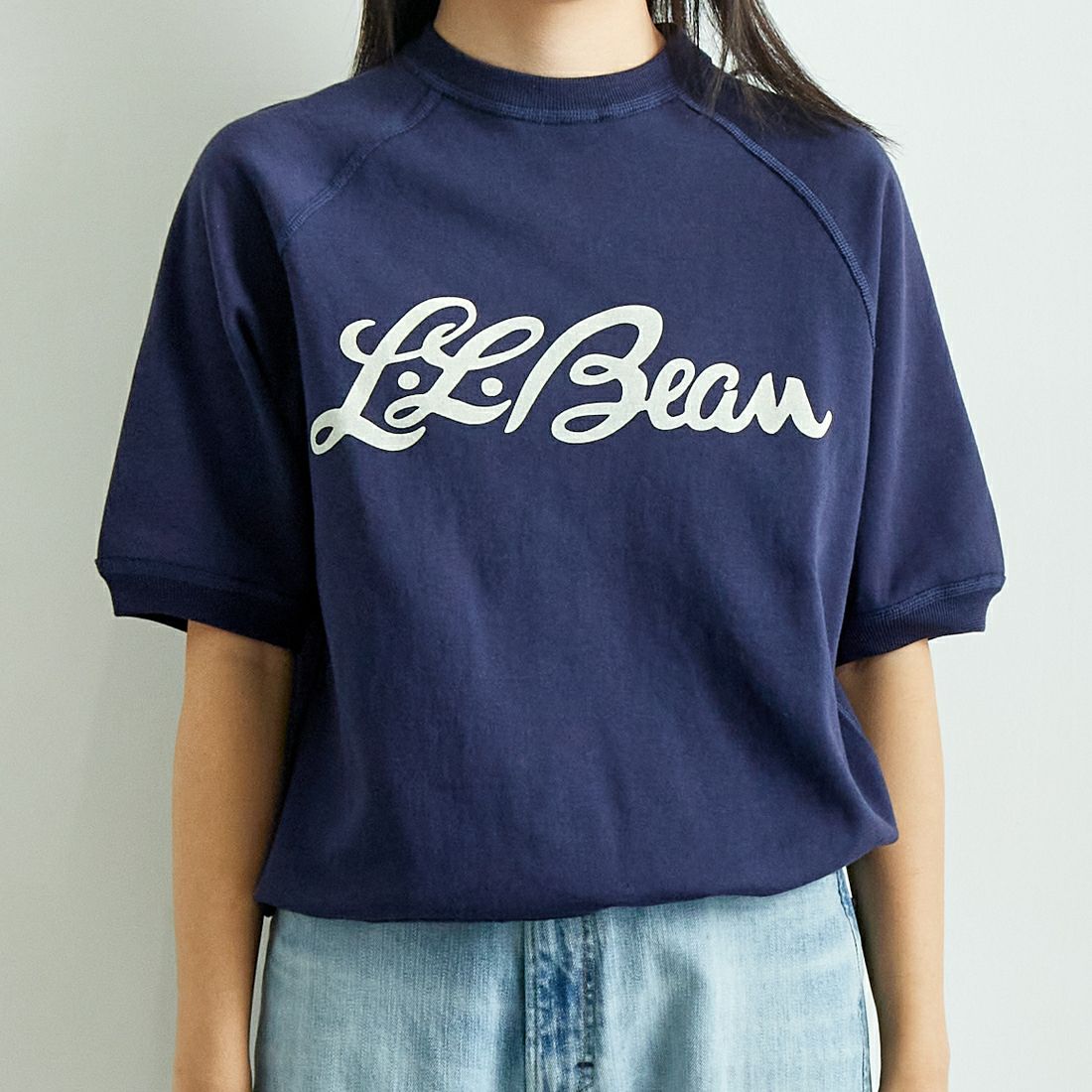 L.L.BEAN [エルエルビーン] PORTAGE ショートスリーブスウェット [5275-0137] 67 NAVY &&モデル身長：167cm 着用サイズ：M&&