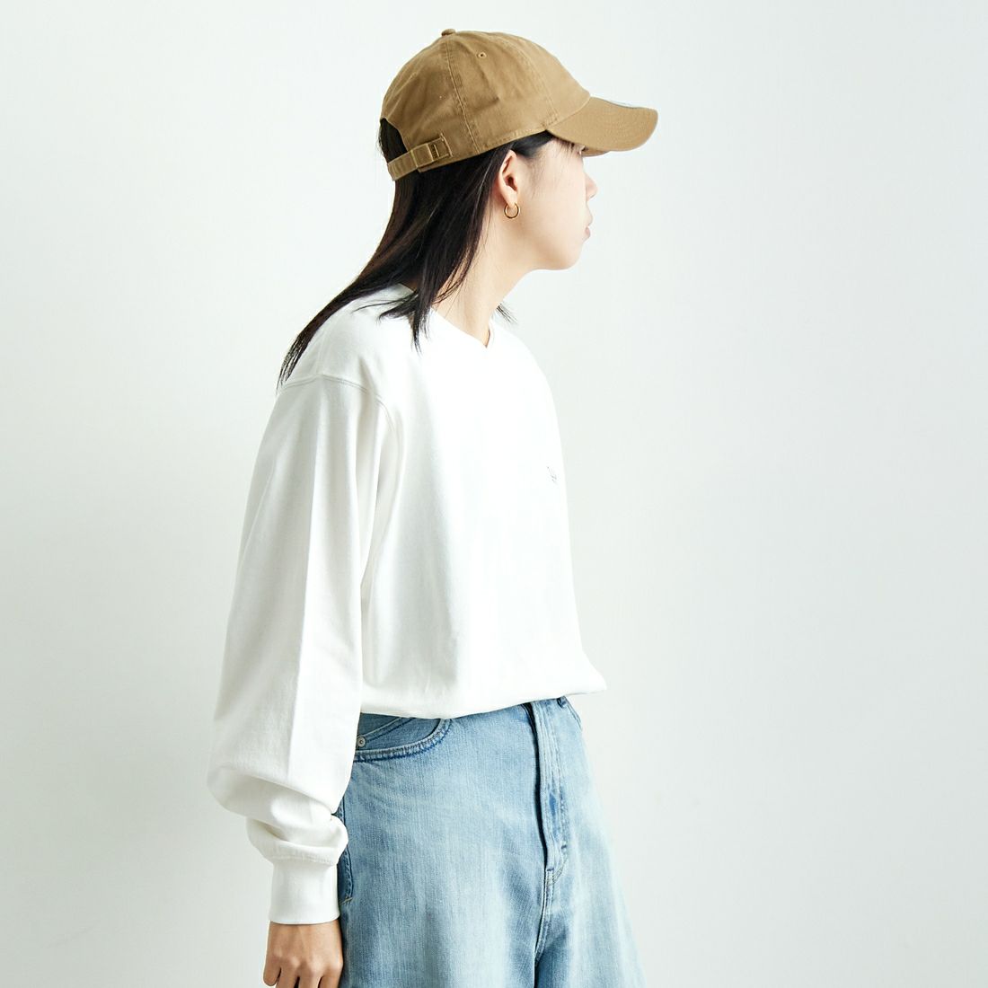 L.L.BEAN [エルエルビーン] Union ロングスリーブTシャツ [5175-9084] 09 WHITE &&モデル身長：167cm 着用サイズ：S&&