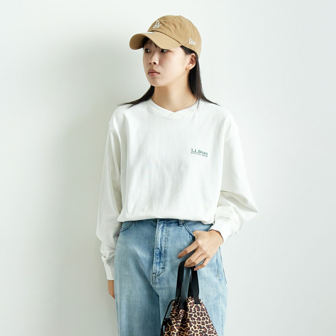L.L.BEAN [エルエルビーン] Union ロングスリーブTシャツ [5175-9084] 09 WHITE &&モデル身長：167cm 着用サイズ：S&&