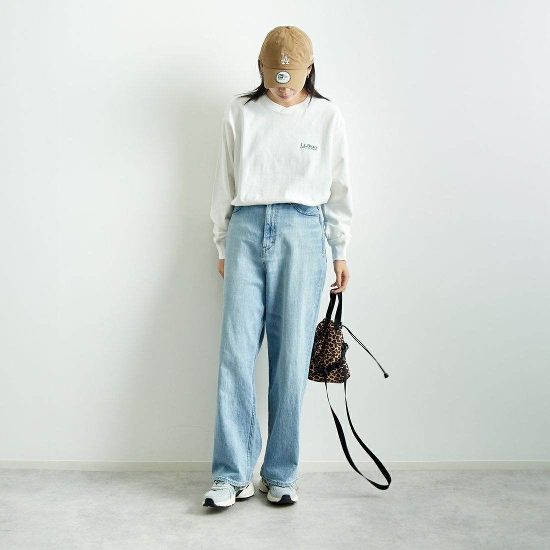 L.L.BEAN [エルエルビーン] Union ロングスリーブTシャツ [5175-9084] 09 WHITE &&モデル身長：167cm 着用サイズ：S&&