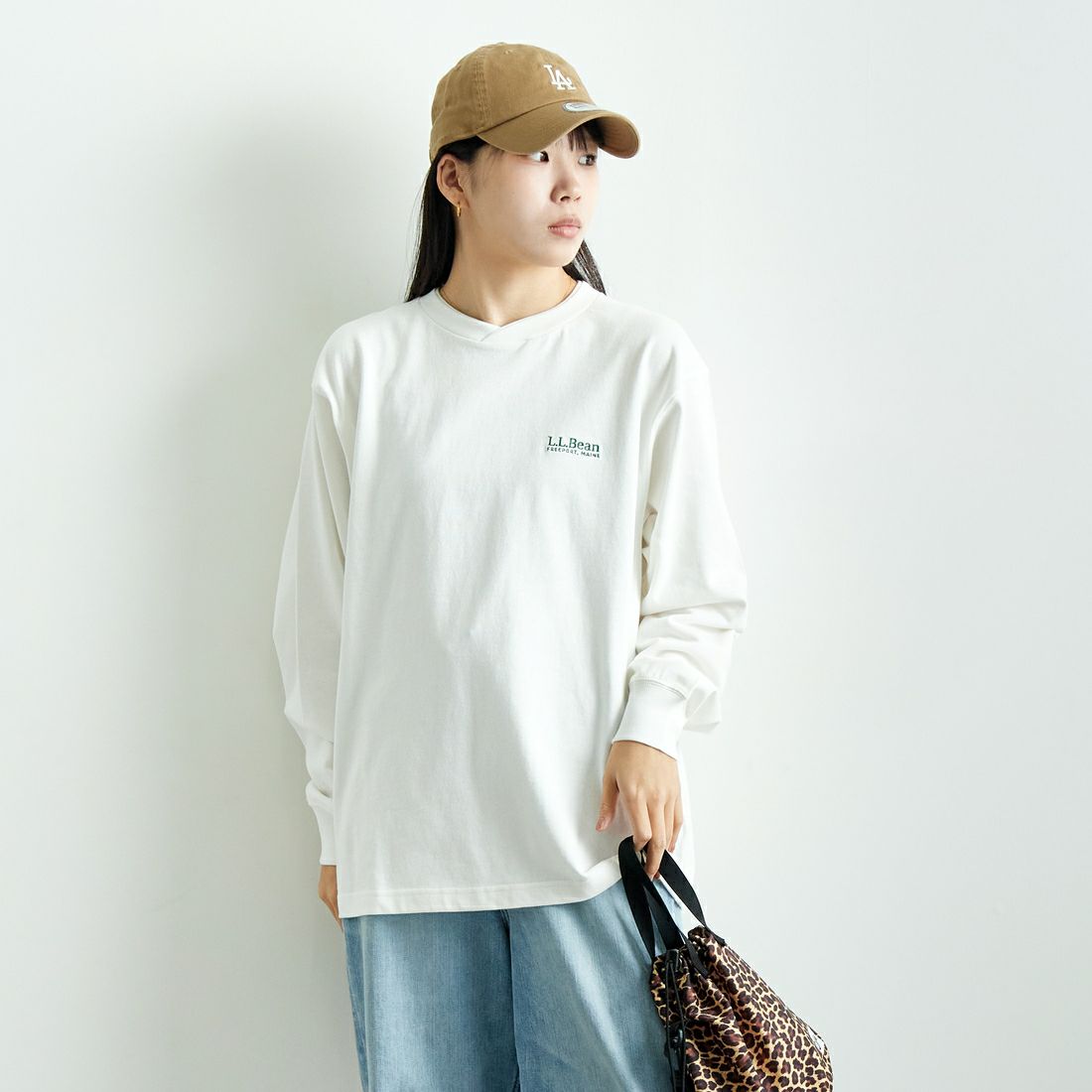 L.L.BEAN [エルエルビーン] Union ロングスリーブTシャツ [5175-9084] 09 WHITE &&モデル身長：167cm 着用サイズ：S&&