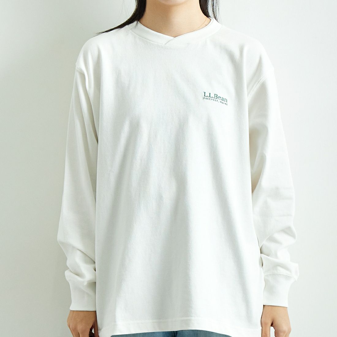L.L.BEAN [エルエルビーン] Union ロングスリーブTシャツ [5175-9084] 09 WHITE &&モデル身長：167cm 着用サイズ：S&&