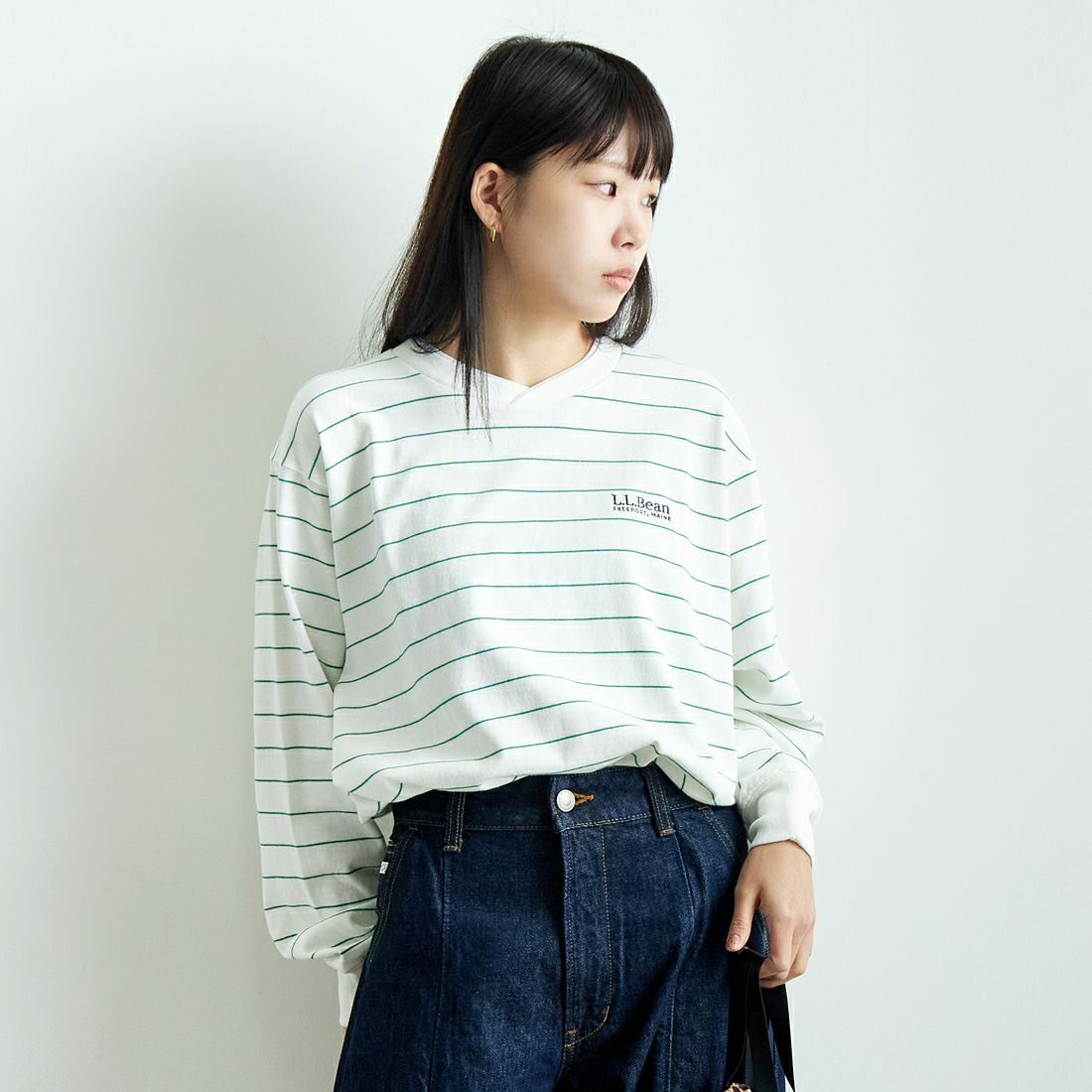 L.L.BEAN [エルエルビーン] Union ロングスリーブTシャツ [5175-9084] 90 W/L.GRN &&モデル身長：167cm 着用サイズ：S&&