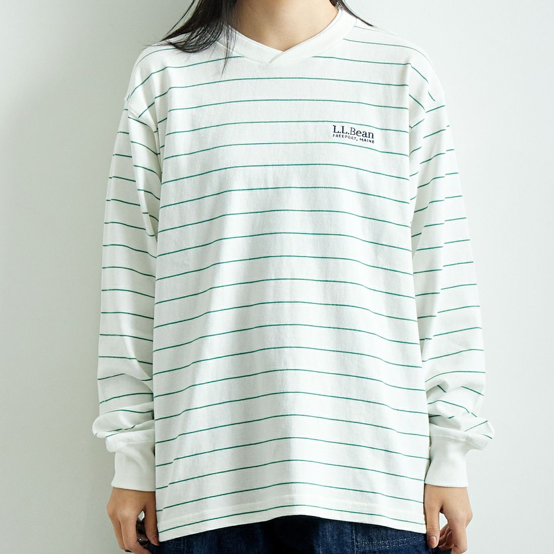 L.L.BEAN [エルエルビーン] Union ロングスリーブTシャツ [5175-9084] 90 W/L.GRN &&モデル身長：167cm 着用サイズ：S&&