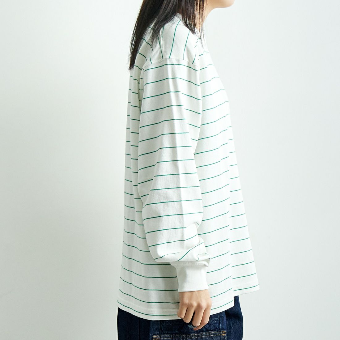 L.L.BEAN [エルエルビーン] Union ロングスリーブTシャツ [5175-9084] 90 W/L.GRN &&モデル身長：167cm 着用サイズ：S&&