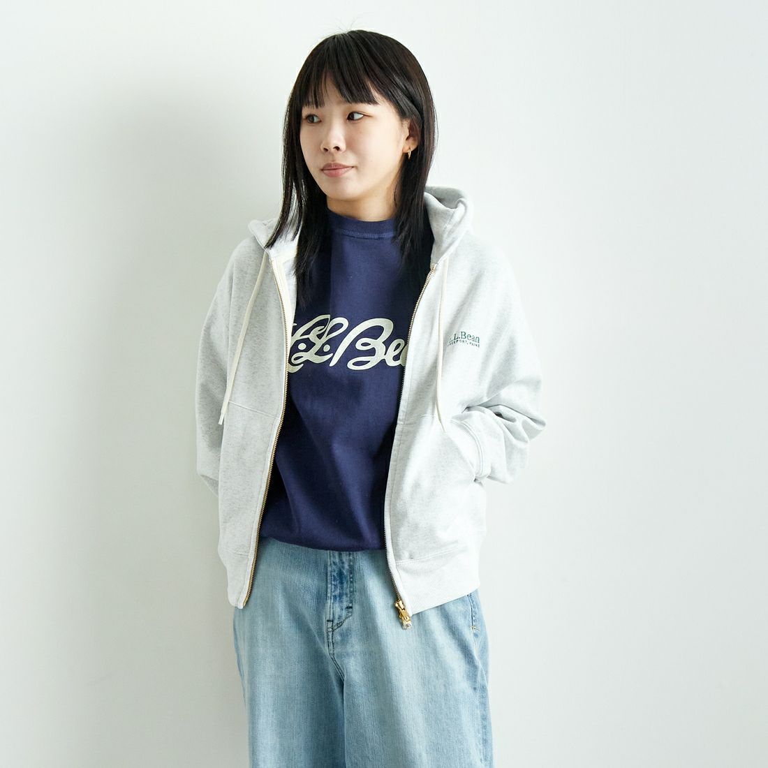 L.L.BEAN [エルエルビーン] PORTAGE フルジップフーデッドスウェット [5175-9181] 19 BIRCH &&モデル身長：167cm 着用サイズ：M&&