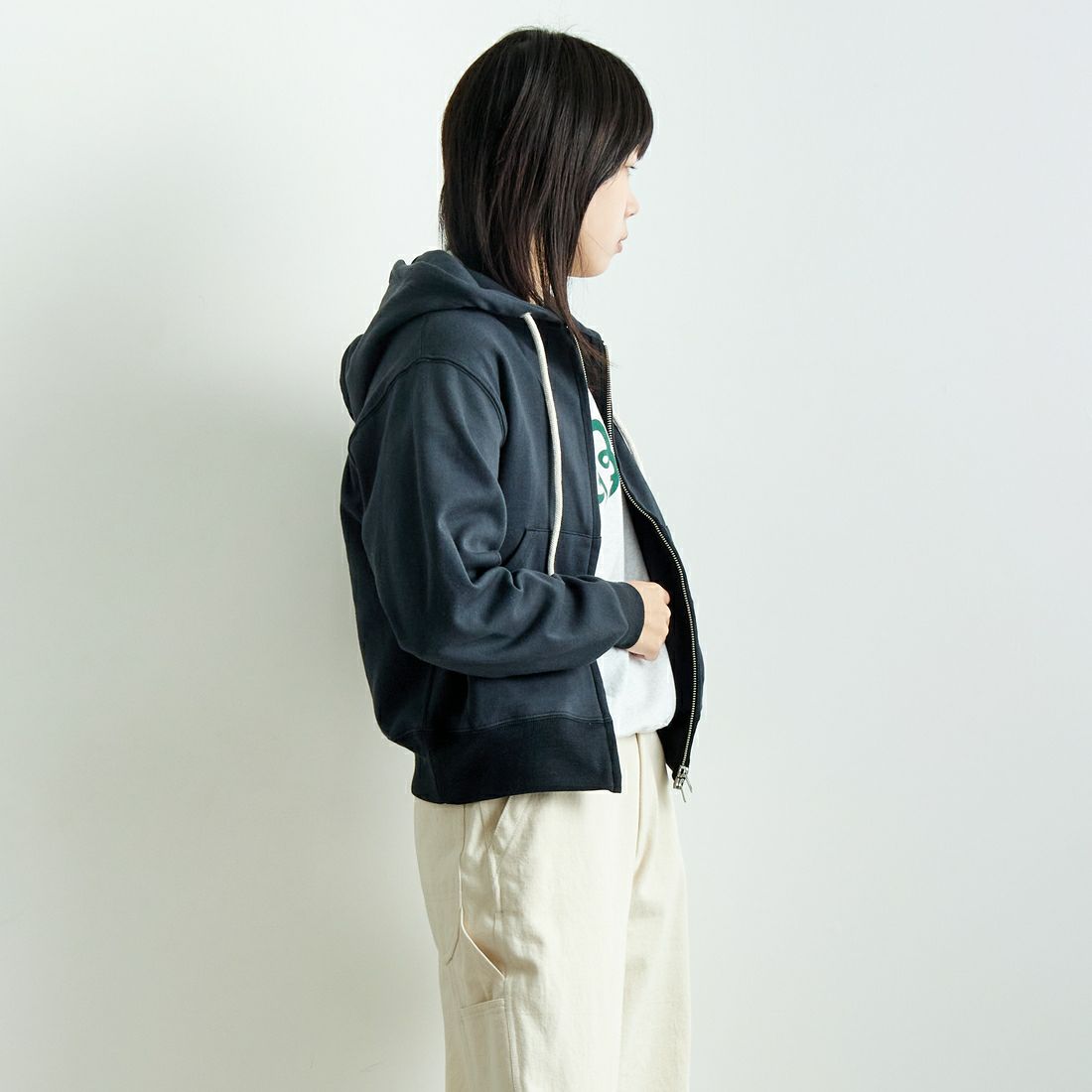 L.L.BEAN [エルエルビーン] PORTAGE フルジップフーデッドスウェット [5175-9181] 48 DK.CHAR &&モデル身長：167cm 着用サイズ：M&&