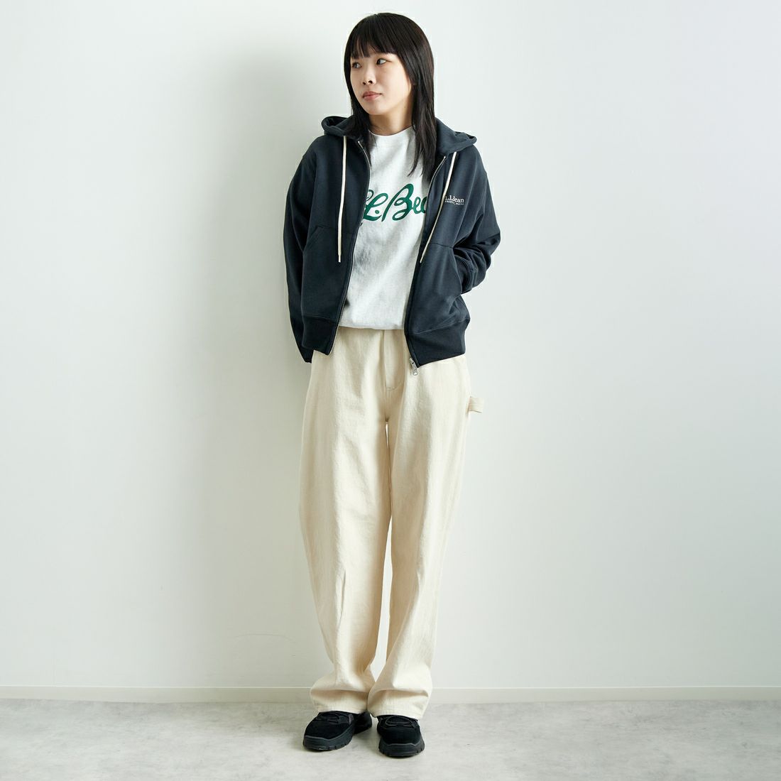 L.L.BEAN [エルエルビーン] PORTAGE フルジップフーデッドスウェット [5175-9181] 48 DK.CHAR &&モデル身長：167cm 着用サイズ：M&&