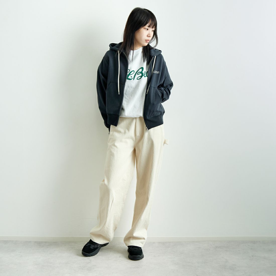 L.L.BEAN [エルエルビーン] PORTAGE フルジップフーデッドスウェット [5175-9181] 48 DK.CHAR &&モデル身長：167cm 着用サイズ：M&&