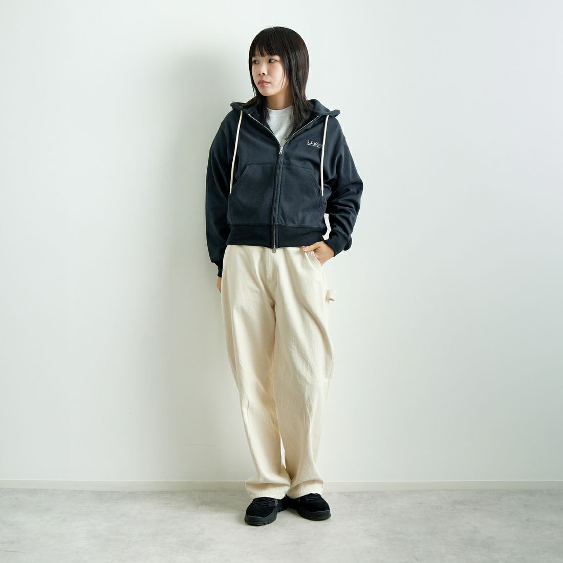 L.L.BEAN [エルエルビーン] PORTAGE フルジップフーデッドスウェット [5175-9181] 48 DK.CHAR &&モデル身長：167cm 着用サイズ：M&&