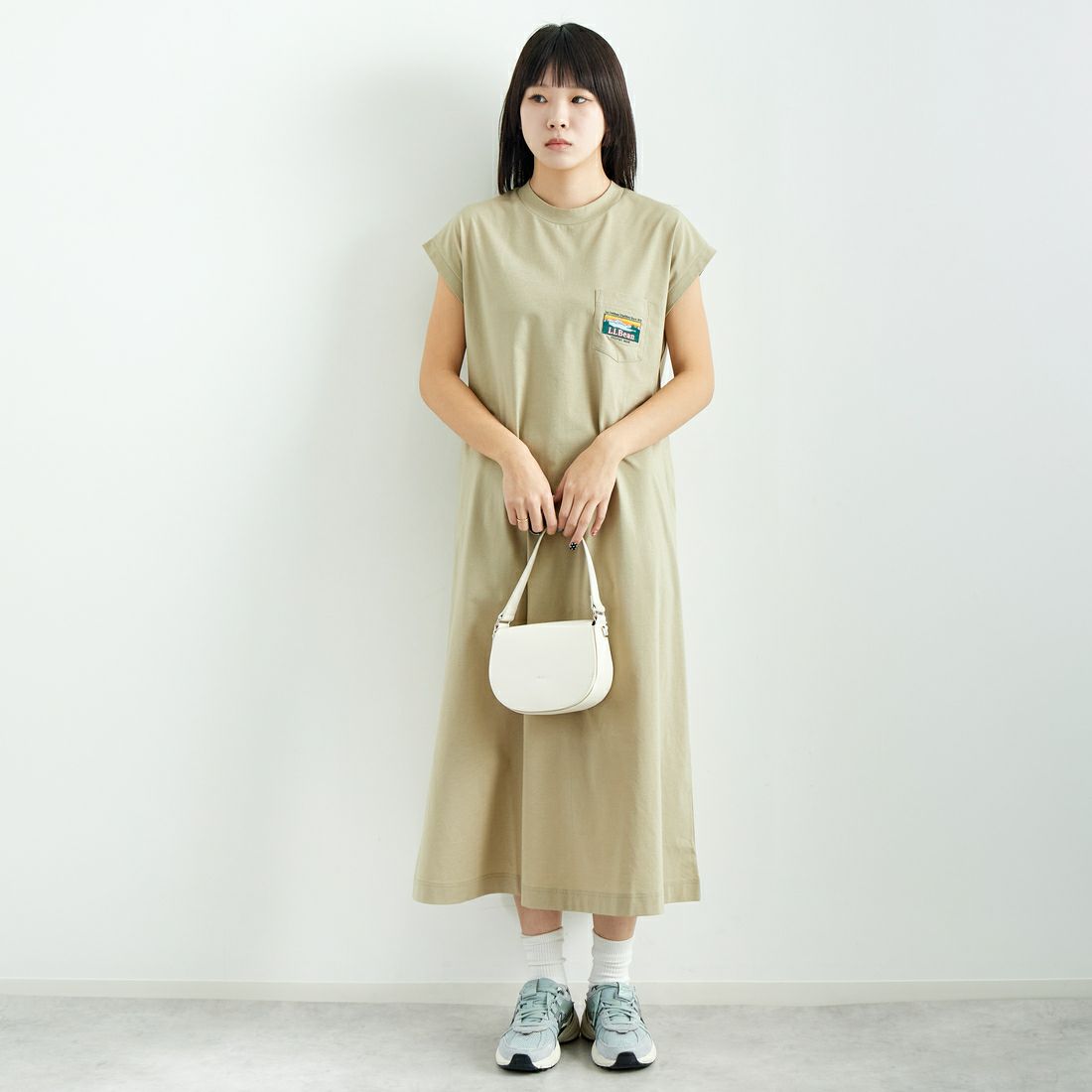 L.L.BEAN [エルエルビーン] サマーショートスリーブドレス [5275-0148] 18 TAN &&モデル身長：167cm 着用サイズ：M&&