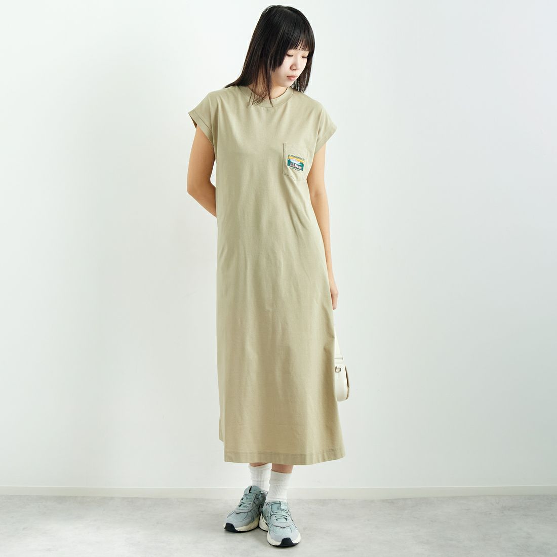 L.L.BEAN [エルエルビーン] サマーショートスリーブドレス [5275-0148] 18 TAN &&モデル身長：167cm 着用サイズ：M&&