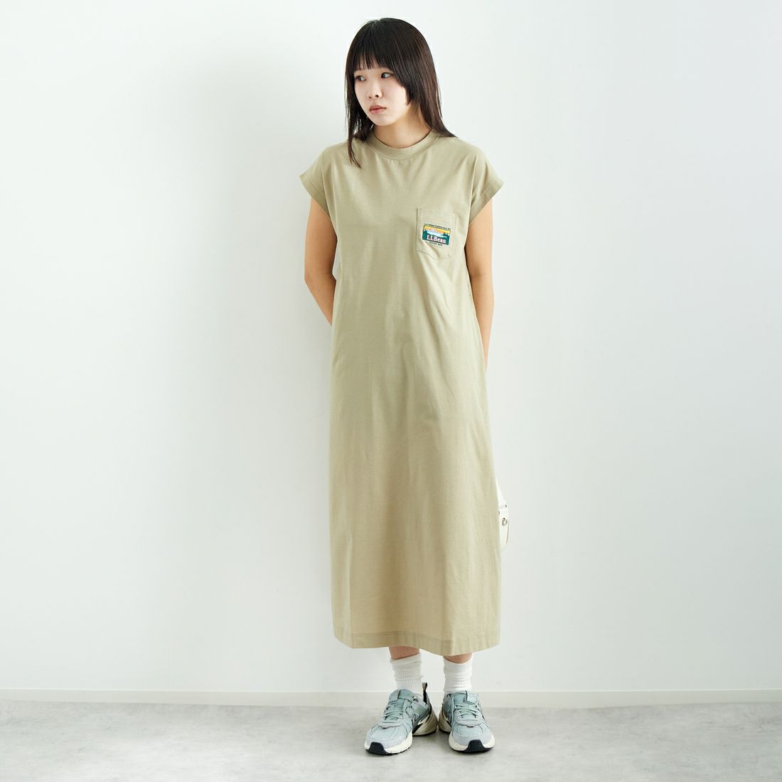 L.L.BEAN [エルエルビーン] サマーショートスリーブドレス [5275-0148] 18 TAN &&モデル身長：167cm 着用サイズ：M&&