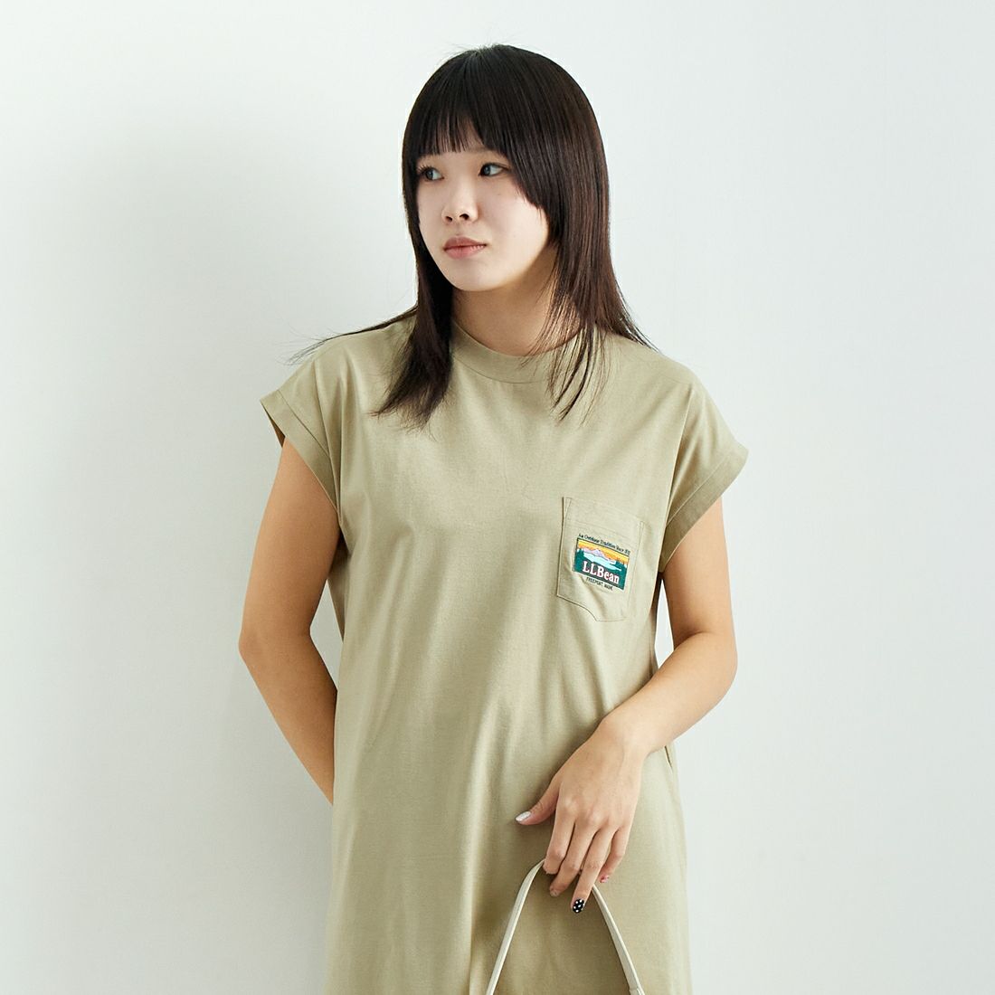 L.L.BEAN [エルエルビーン] サマーショートスリーブドレス [5275-0148] 18 TAN &&モデル身長：167cm 着用サイズ：M&&