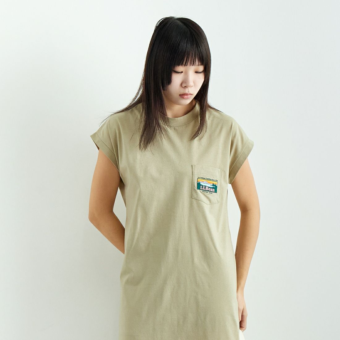 L.L.BEAN [エルエルビーン] サマーショートスリーブドレス [5275-0148] 18 TAN &&モデル身長：167cm 着用サイズ：M&&