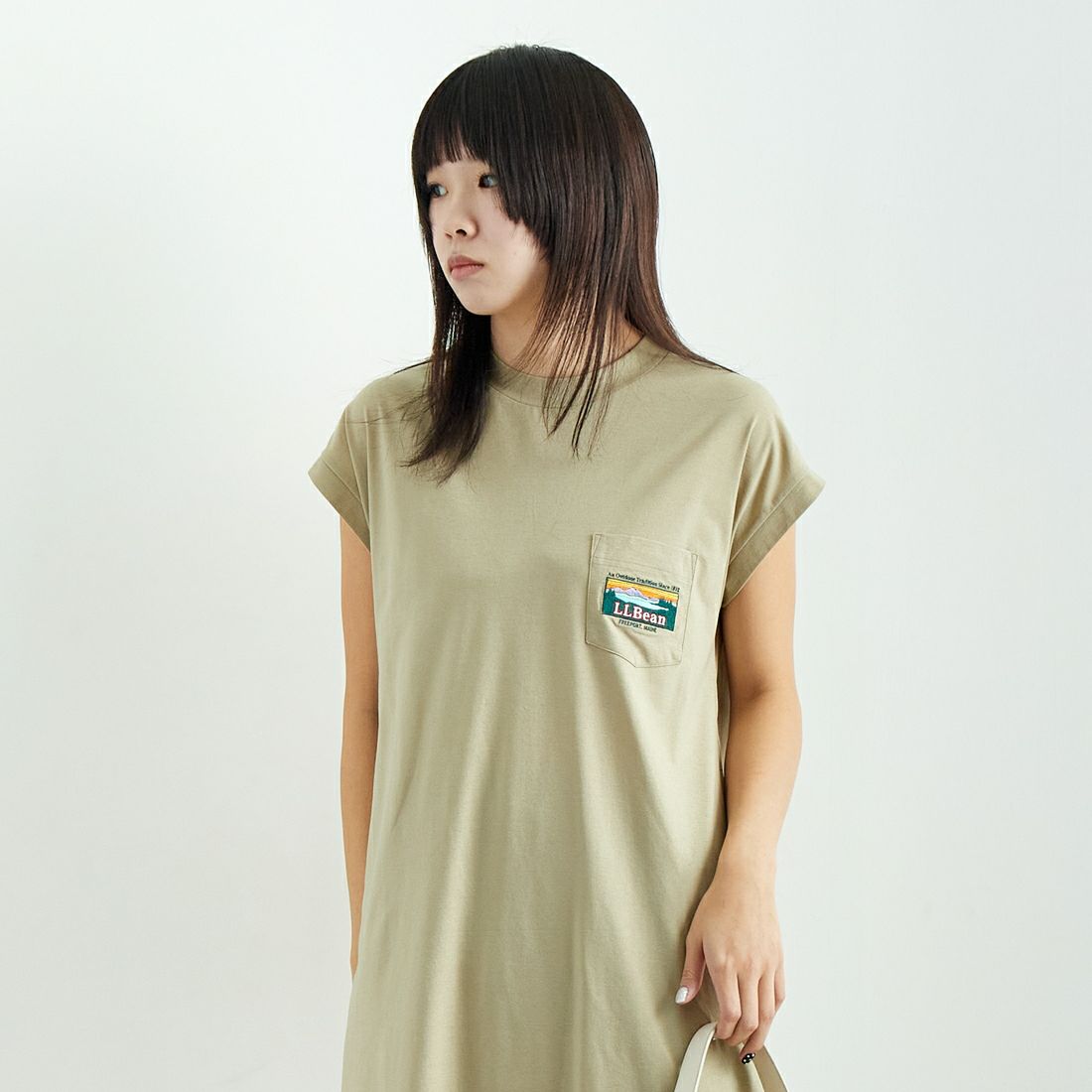 L.L.BEAN [エルエルビーン] サマーショートスリーブドレス [5275-0148] 18 TAN &&モデル身長：167cm 着用サイズ：M&&